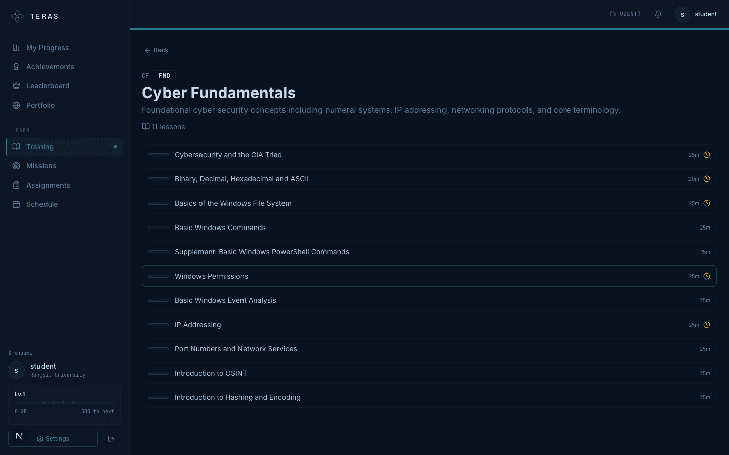 Teras AI Tutor providing Socratic guidance during a cybersecurity lab