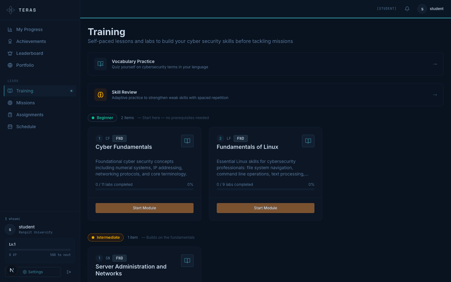 Cybersecurity vocabulary training with multilingual glossary