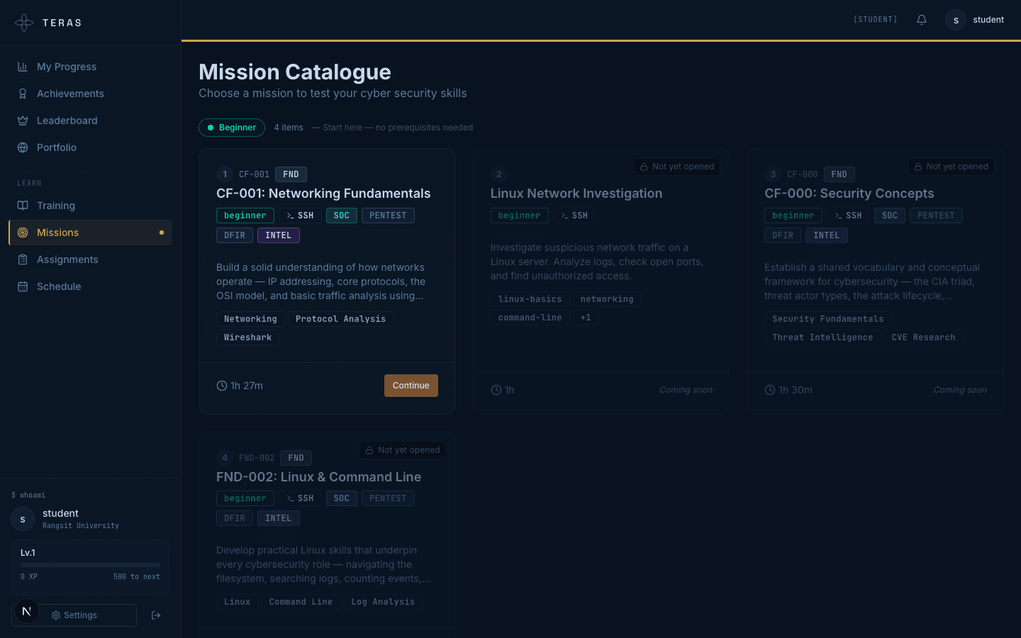 Teras live mission catalogue