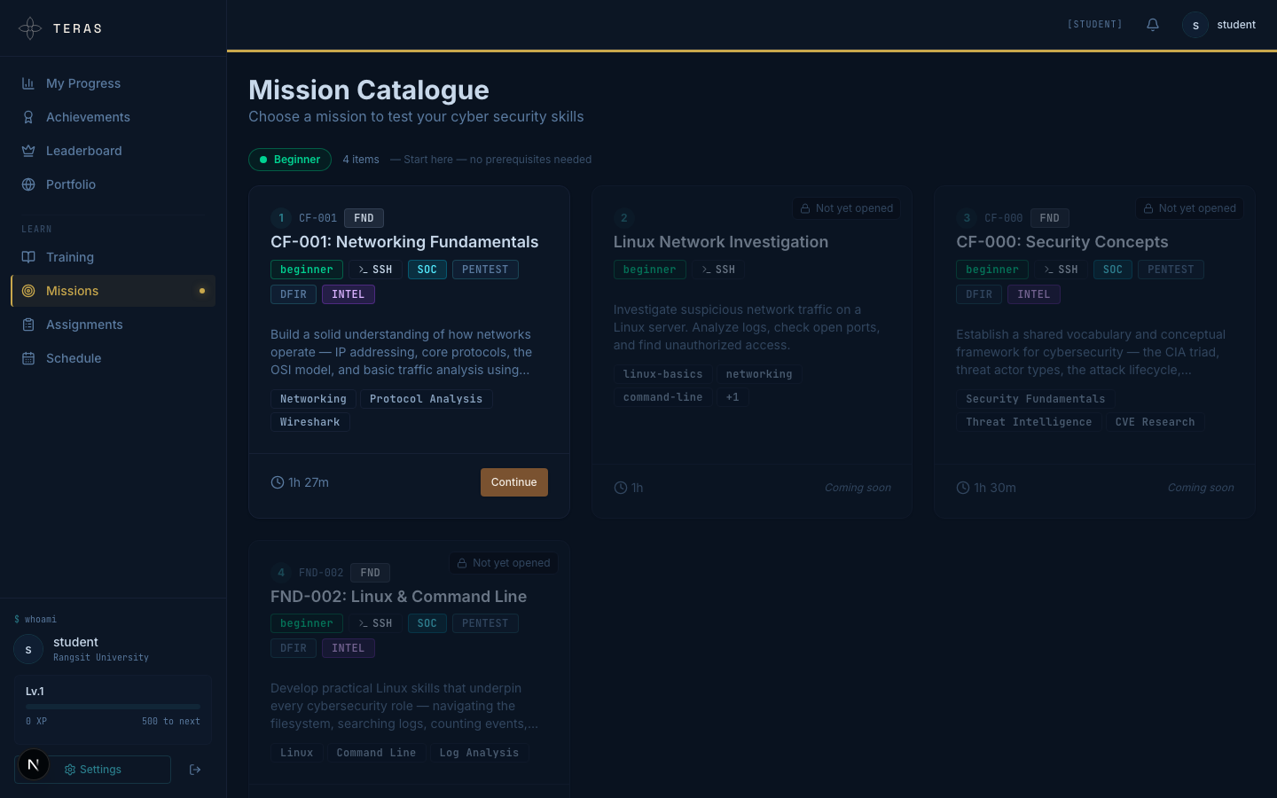 Teras live mission catalogue